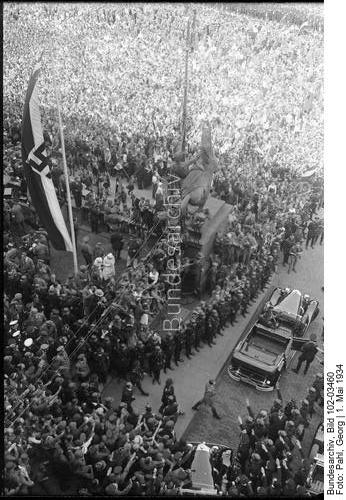 Adolf Hitler leaves Berlin's Lustgarden after his speech for May Day